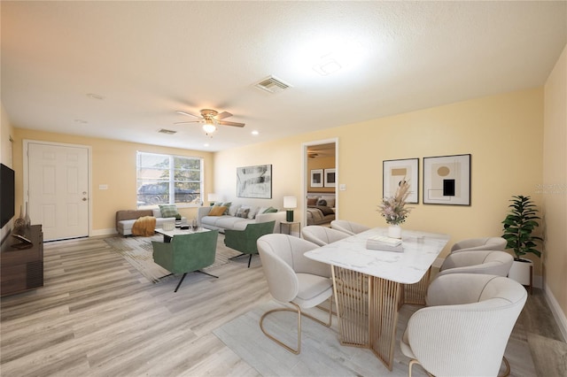 dining room featuring ceiling fan and light hardwood / wood-style floors