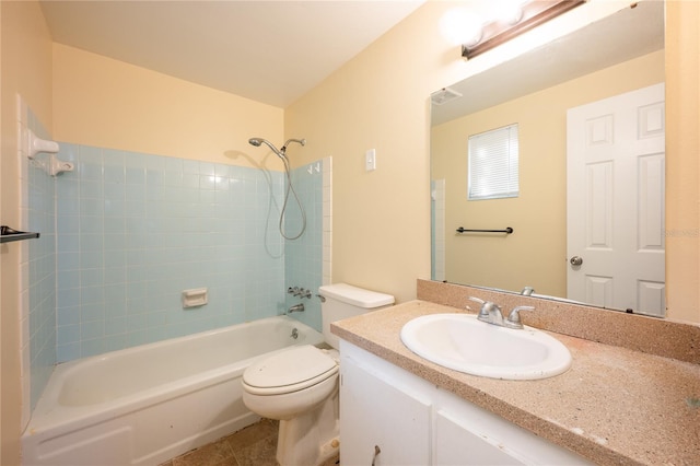 full bathroom featuring toilet, tile patterned flooring, bathtub / shower combination, and vanity