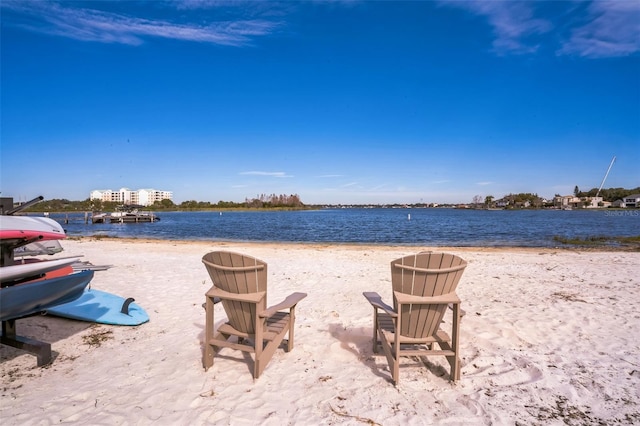 property view of water featuring a view of the beach