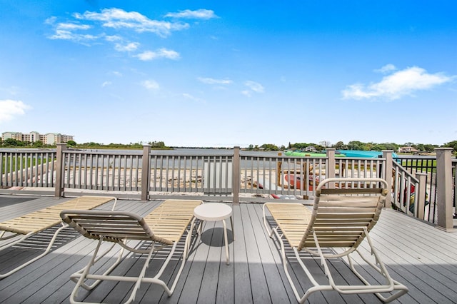 wooden deck with a water view