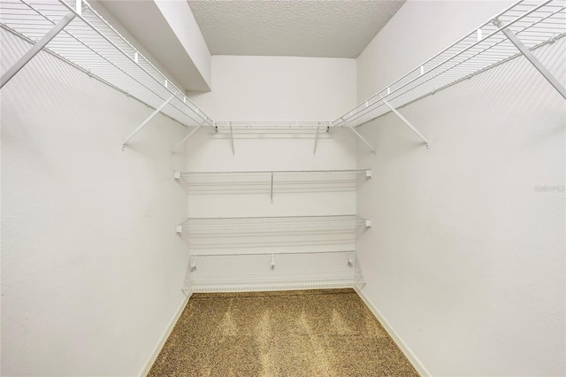 walk in closet with carpet