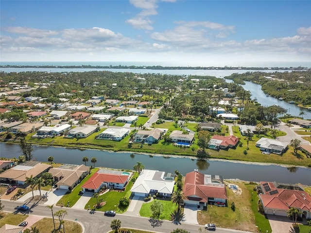 aerial view with a water view