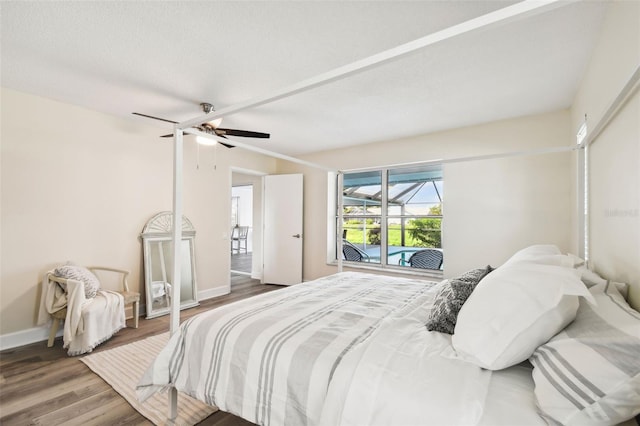 bedroom featuring ceiling fan and wood-type flooring