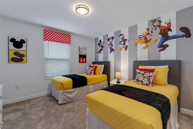 bedroom with light colored carpet