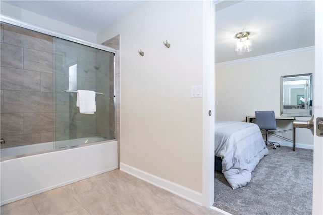 bathroom with crown molding and enclosed tub / shower combo