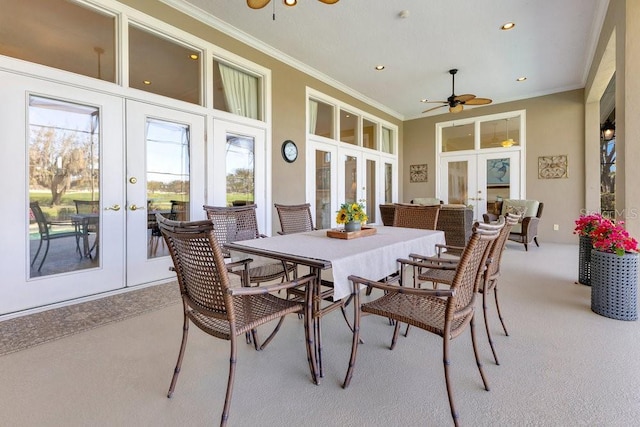 view of patio with ceiling fan and french doors