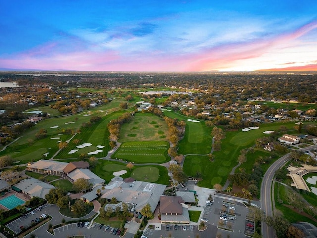 view of aerial view at dusk