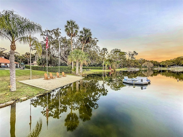 view of dock with a water view