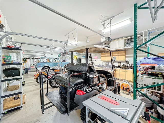 garage with a garage door opener