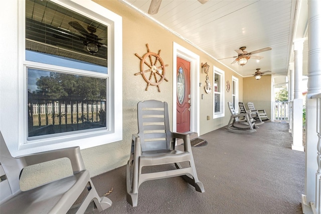 view of patio featuring a porch and ceiling fan