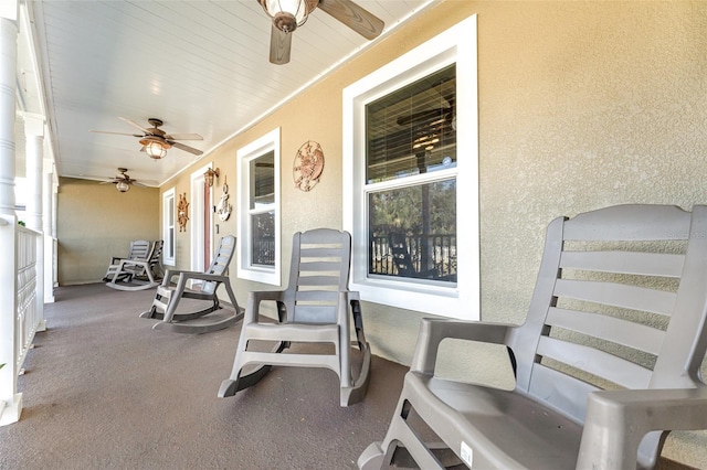 view of patio with a porch and ceiling fan