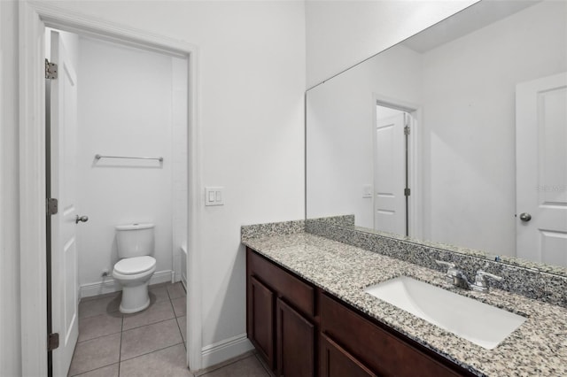 bathroom featuring tile patterned floors, vanity, and toilet