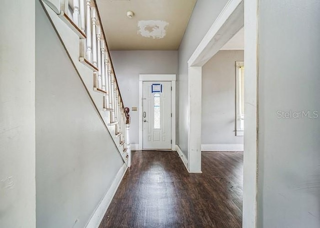 foyer entrance with dark hardwood / wood-style flooring