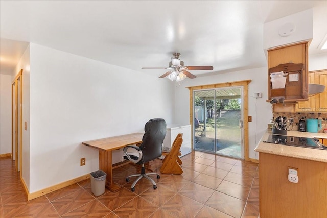 office area featuring ceiling fan