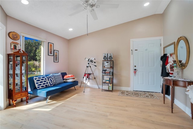 743 Golden Sunshine Cir, Orlando, FL 32807 - entrance foyer with ceiling fan, light hardwood / wood-style floors, and lofted ceiling