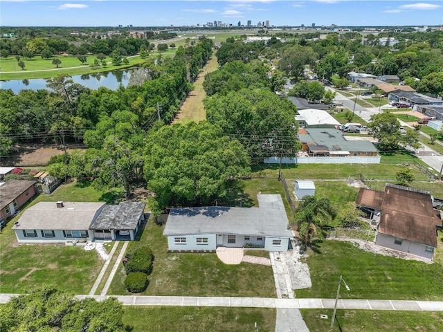 aerial view with a water view