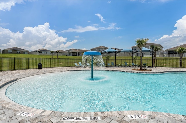 view of pool featuring pool water feature