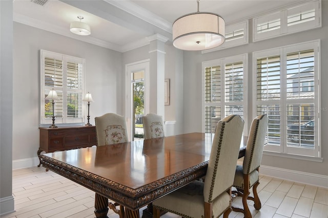 dining room with ornamental molding