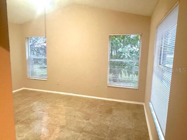 spare room with lofted ceiling