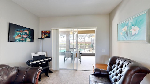 living area with carpet floors