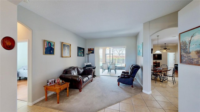 living room with light tile patterned flooring