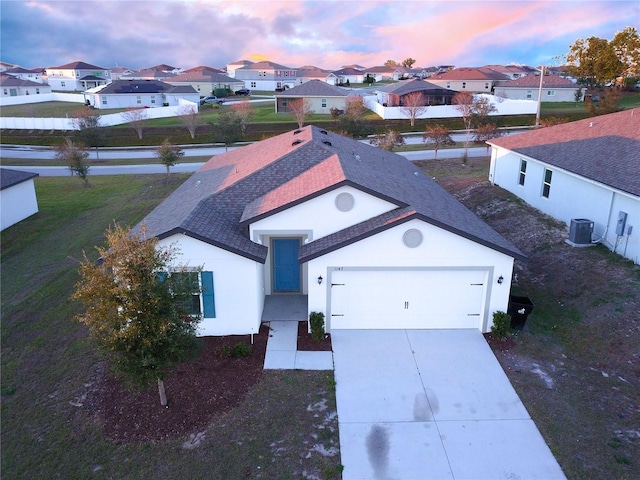 view of aerial view at dusk