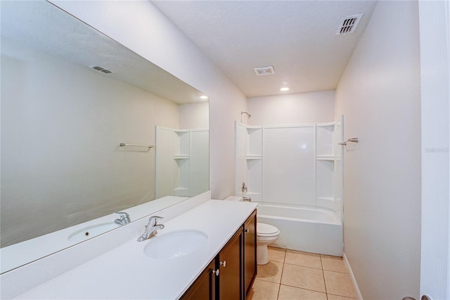 full bathroom with vanity, tile patterned floors, shower / bathtub combination, and toilet