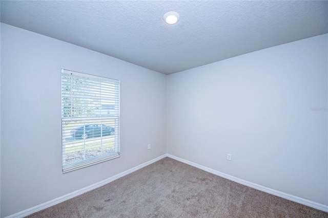 spare room featuring carpet floors and a textured ceiling