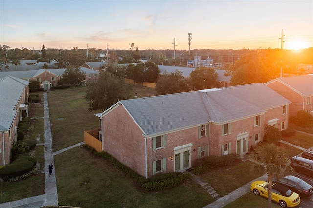 view of aerial view at dusk