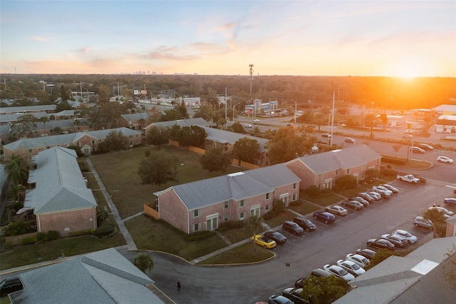 view of aerial view at dusk