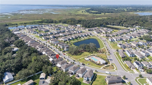 bird's eye view featuring a water view