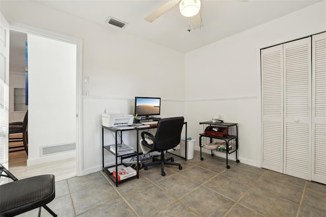 office featuring tile patterned flooring and ceiling fan