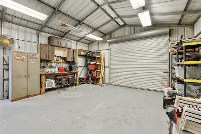 garage featuring a workshop area