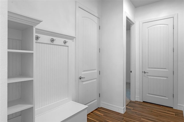 mudroom with dark hardwood / wood-style flooring