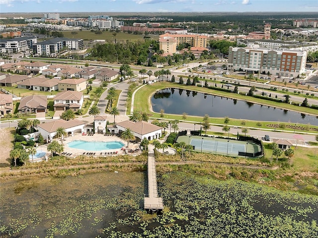 bird's eye view featuring a water view