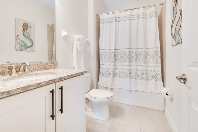 full bathroom with toilet, vanity, tile patterned floors, and shower / bath combo