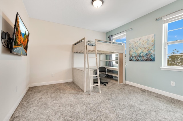 bedroom with carpet floors and multiple windows