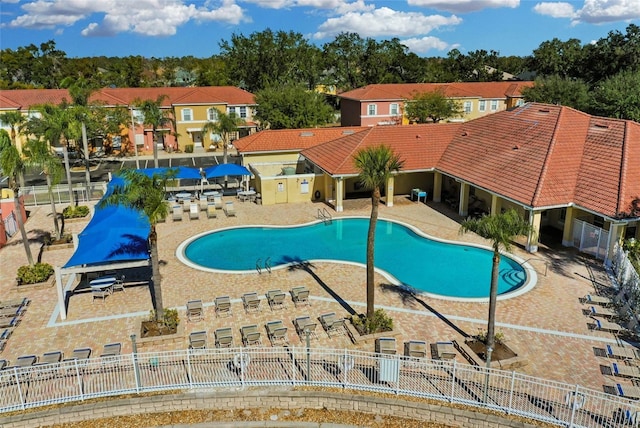 view of swimming pool with a patio