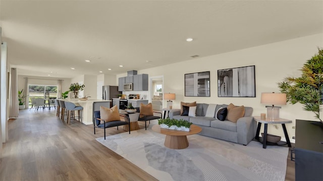 living room with light hardwood / wood-style flooring