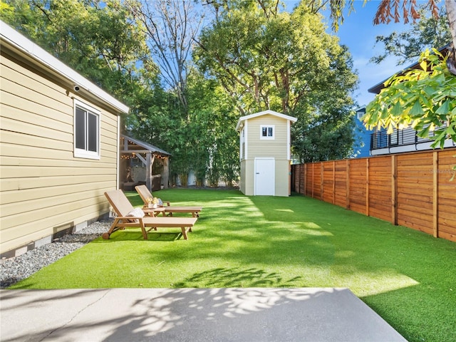 view of yard with a shed