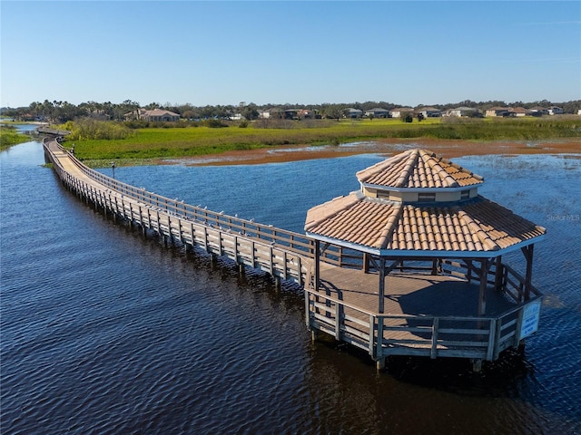 view of dock with a water view