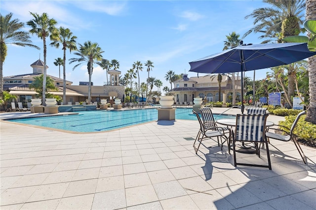 view of swimming pool with a patio