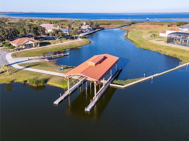 aerial view with a water view