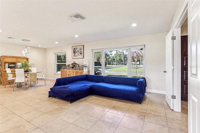 living room featuring light tile patterned flooring