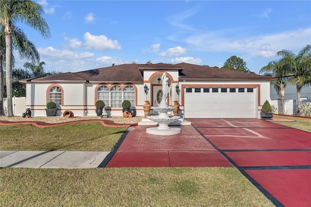 view of front of home featuring a garage and a front lawn