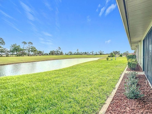 view of yard with a water view