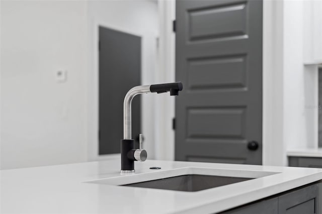 interior details featuring gray cabinetry and sink