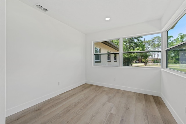 empty room with a healthy amount of sunlight and light hardwood / wood-style floors