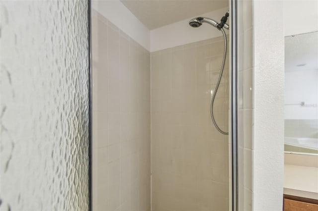 bathroom featuring a shower with shower door