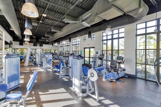 gym with a high ceiling